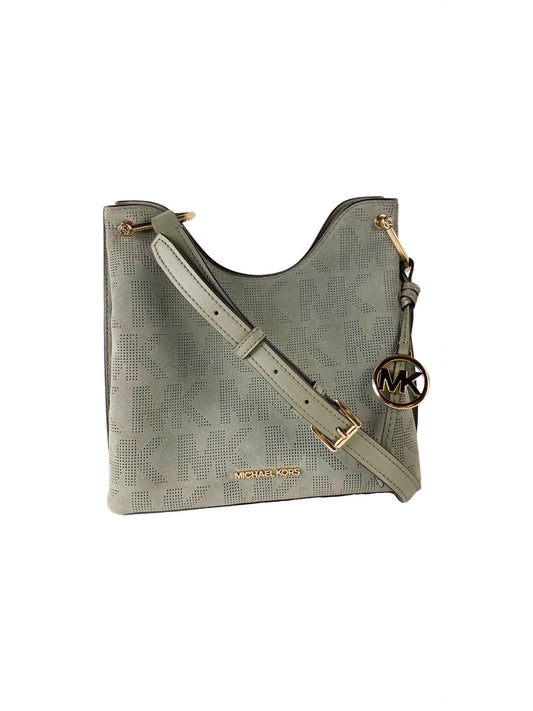 Michael Kors Joan Large Perforated Suede Leather Slouchy Messenger Handbag (Army Green) - Maison Cuirelle
