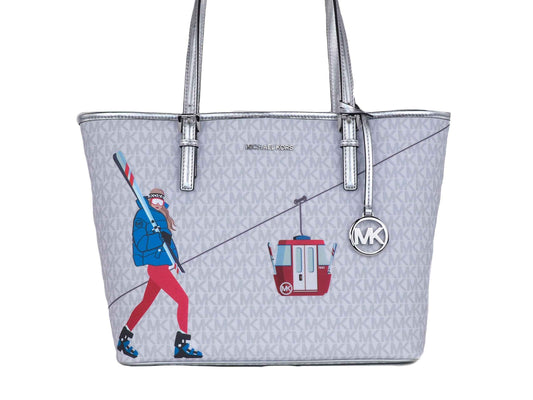 Michael Kors Jet Set Girls Print Medium Signature PVC Carryall Shoulder Tote Handbag (Bright White Multi) - Maison Cuirelle