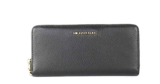 Michael Kors Jet Set Travel Large Black Pebble Leather Continental Wrist Wallet - Maison Cuirelle