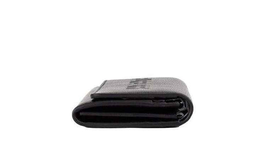 Burberry Porter Black Grained Leather Branded Logo Embossed Clutch Flap Wallet - Maison Cuirelle