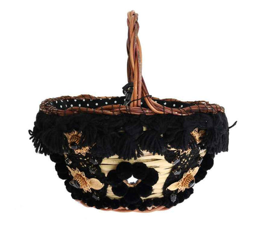Dolce & Gabbana Beige Straw Snakeskin Pom Pom Crystal AGNESE Bag - Maison Cuirelle