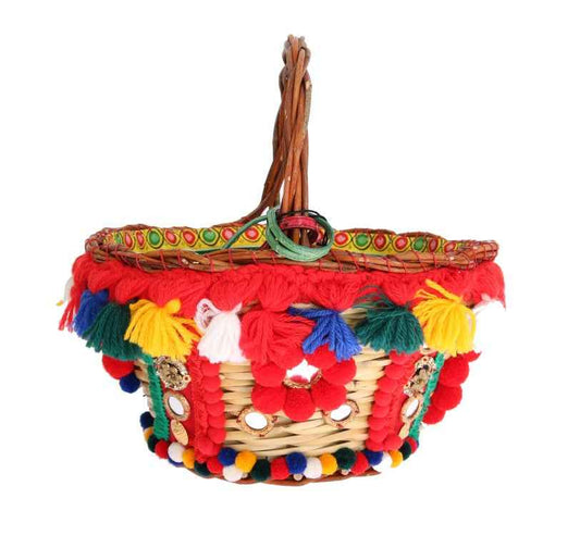 Dolce & Gabbana Multicolor AGNESE Straw Crystal  Pom Pom Bag - Maison Cuirelle