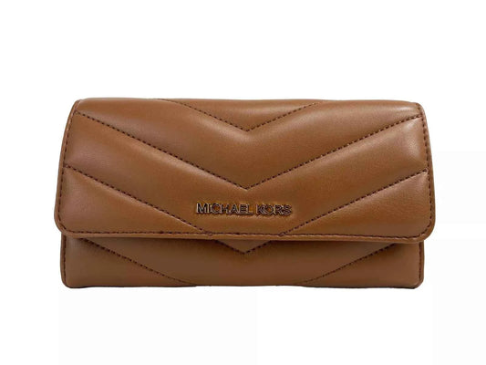 Michael Kors Jet Set Travel Large Quilted Leather Trifold Wallet Brown - Maison Cuirelle
