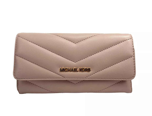Michael Kors Jet Set Travel Large Quilted Leather Trifold Wallet Powder Blush - Maison Cuirelle