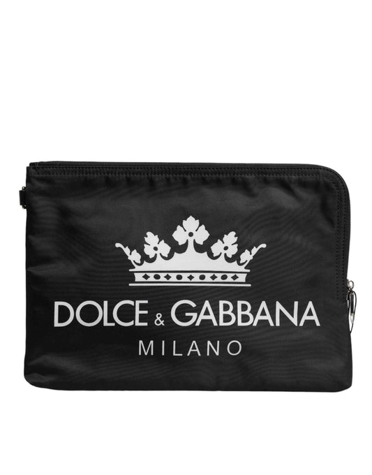 Dolce & Gabbana Black DG Milano Print Nylon Pouch Clutch Bag - Maison Cuirelle