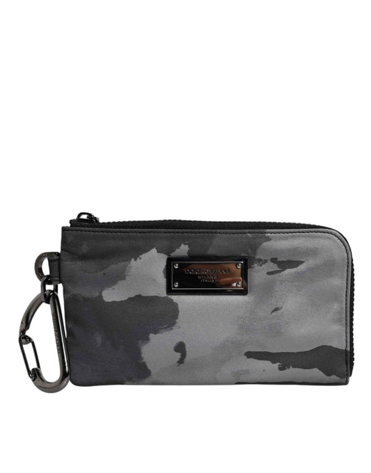 Dolce & Gabbana Black Gray Camouflage Logo Plaque Keyring Pouch Bag - Maison Cuirelle
