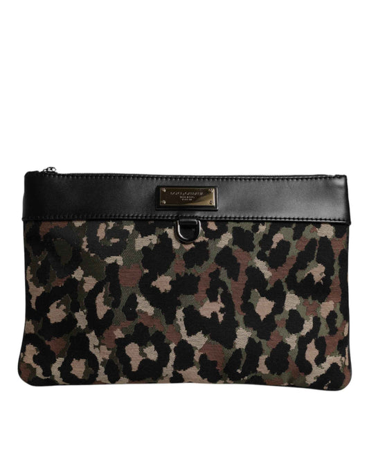 Dolce & Gabbana Multicolor Leopard Jacquard Print Logo Plaque Pouch Bag - Maison Cuirelle