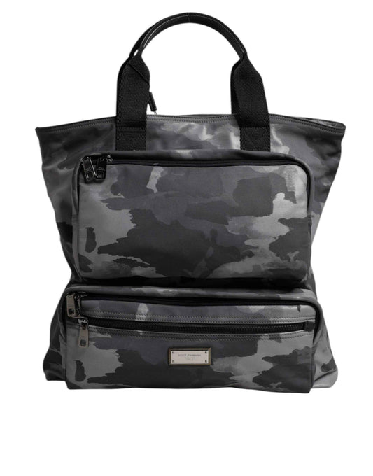 Dolce & Gabbana Gray Camo Cotton Multiple Compartments Tote Bag - Maison Cuirelle
