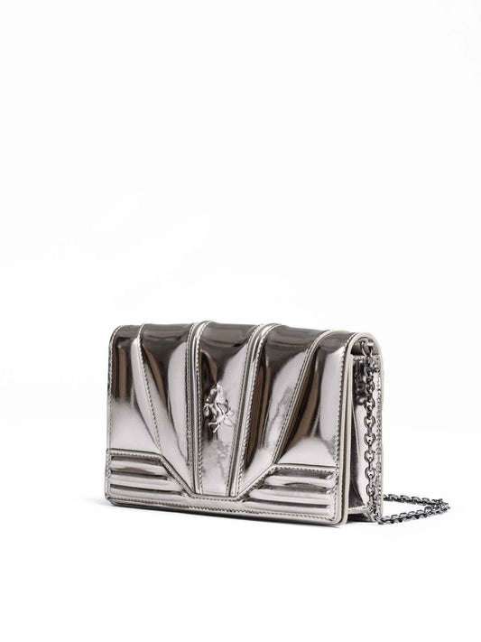 Ferrari Metal Silver GT patent leather bag with chain - Maison Cuirelle
