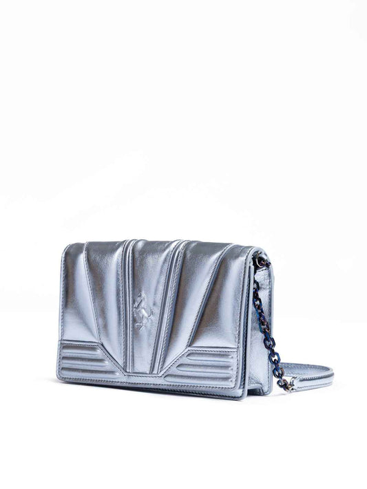 Ferrari Metal light blue GT patent leather bag with chain - Maison Cuirelle