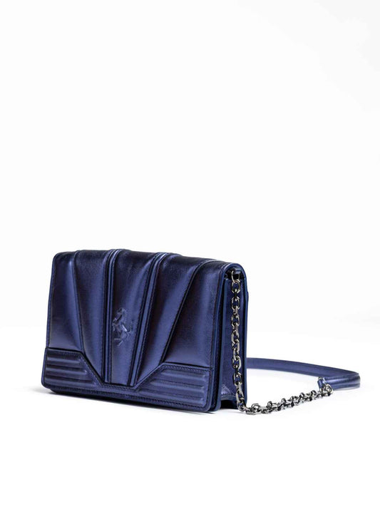 Ferrari Metal blue GT patent leather bag with chain - Maison Cuirelle