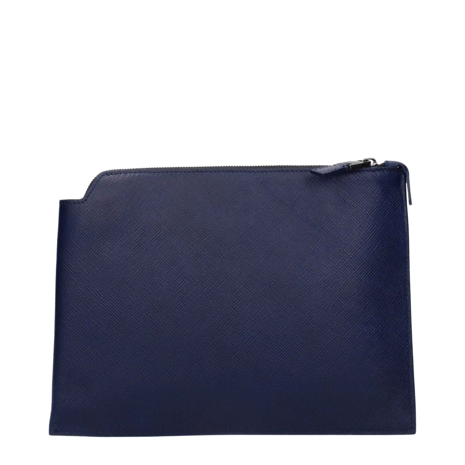 Pineider Blue Leather Clutch Bags
