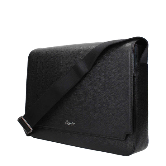 Pineider Black Leather Crossbody Bags