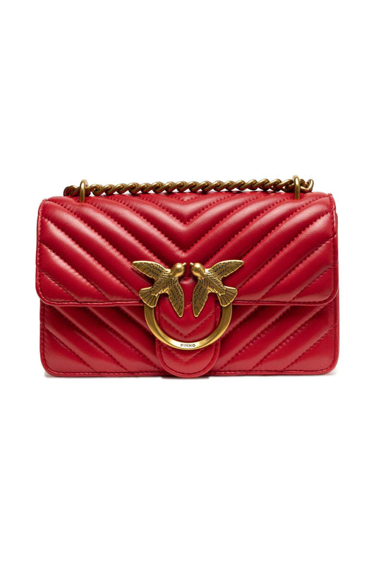PINKO Red Leather Love One Mini Shoulder Bag