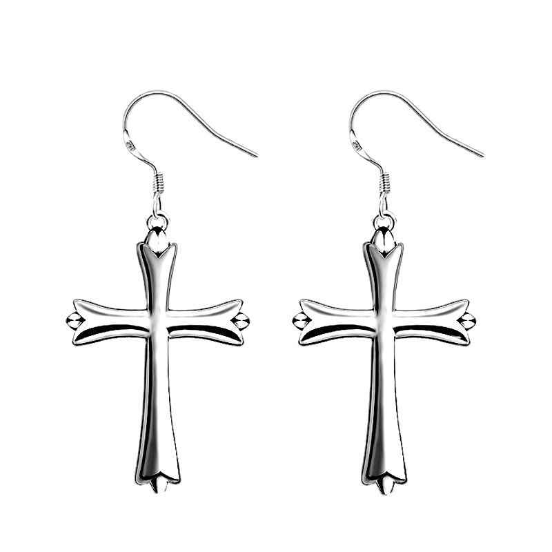 Silver-Plated Cross Earrings For Ladies