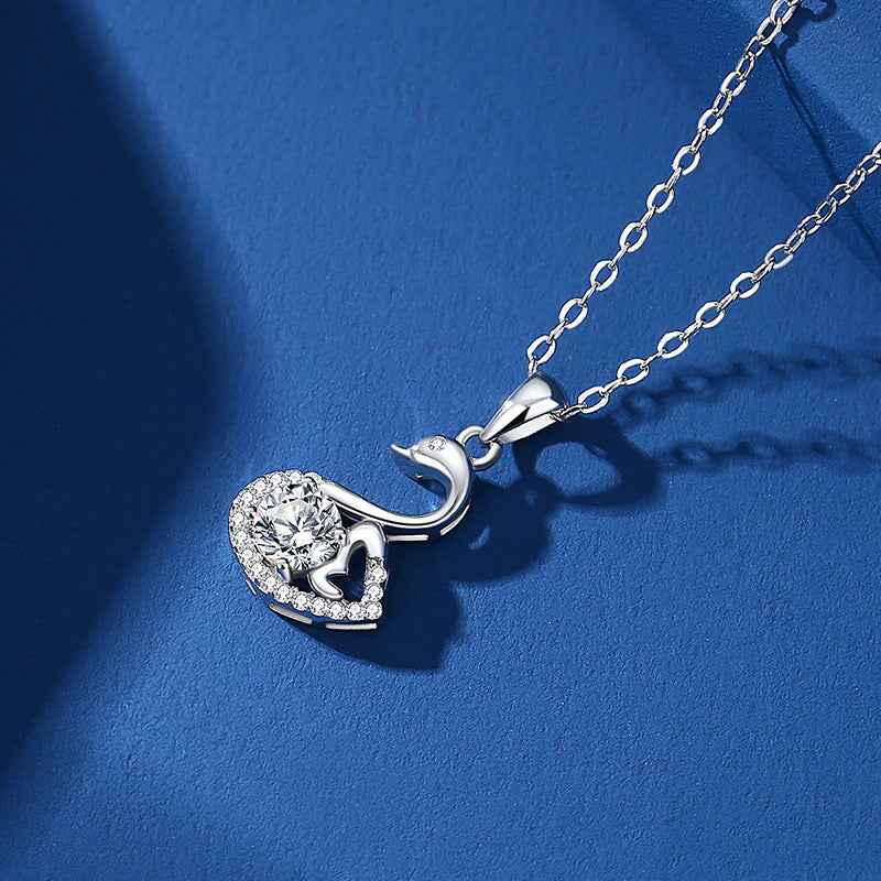 S925 Sterling Silver Necklace For Women 50 Points Moissanite Diamond Swan Pendant Simulated Diamond Chain Clavicle Chain Factory Direct Supply